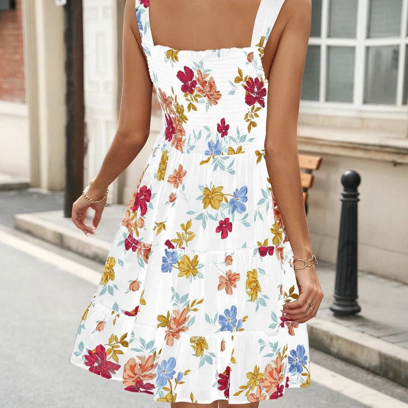 Summer New Women's Retro Sleeveless Floral High Waist Dress
