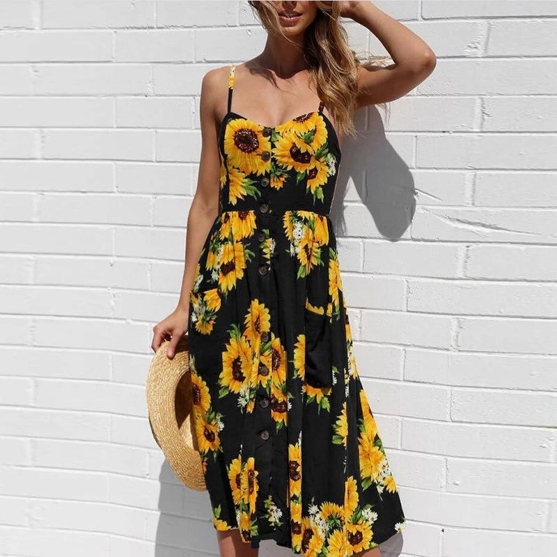 Summer New Women Sexy Sling Pocket Dot Beach Dress