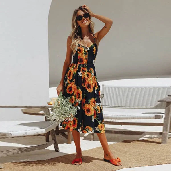 Summer New Women Sexy Sling Pocket Dot Beach Dress