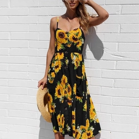 Summer New Women Sexy Sling Pocket Dot Beach Dress