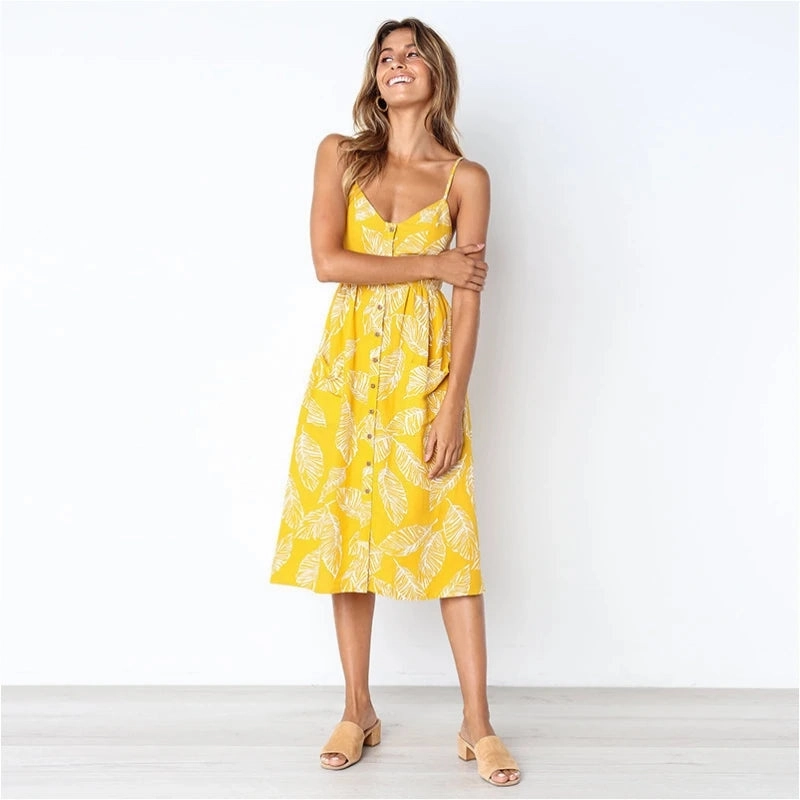 Summer New Women Sexy Sling Pocket Dot Beach Dress