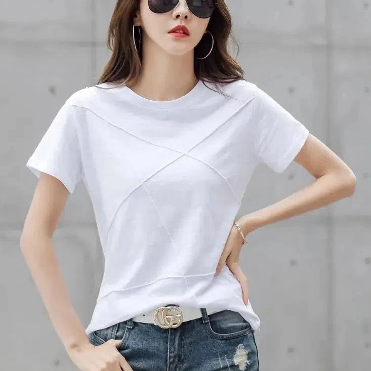Summer Slim Fit Ribbed Cotton Bamboo Tees for Women - O-Neck Short Sleeve Casual Tops in Solid Colors
