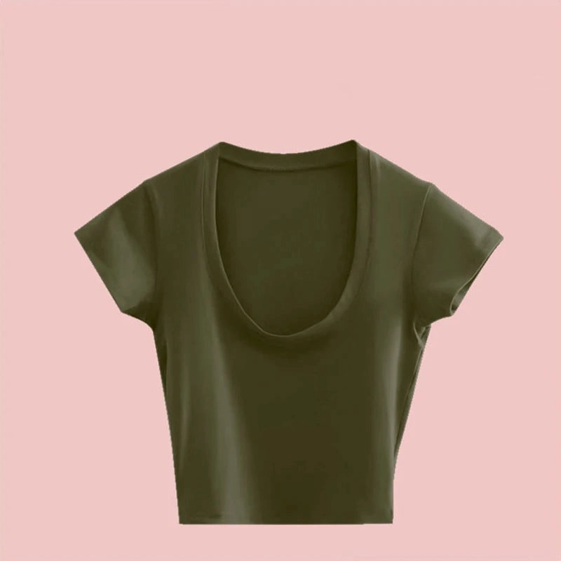 Summer Slim T-Shirt Women Sexy Short Sleeve U-Neck Gray Tee Casual Basic Crop Top Black White Hot Y2k Fashion