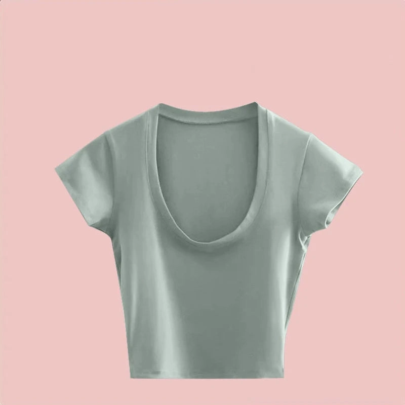 Summer Slim T-Shirt Women Sexy Short Sleeve U-Neck Gray Tee Casual Basic Crop Top Black White Hot Y2k Fashion