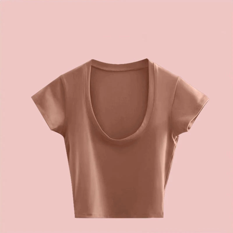 Summer Slim T-Shirt Women Sexy Short Sleeve U-Neck Gray Tee Casual Basic Crop Top Black White Hot Y2k Fashion