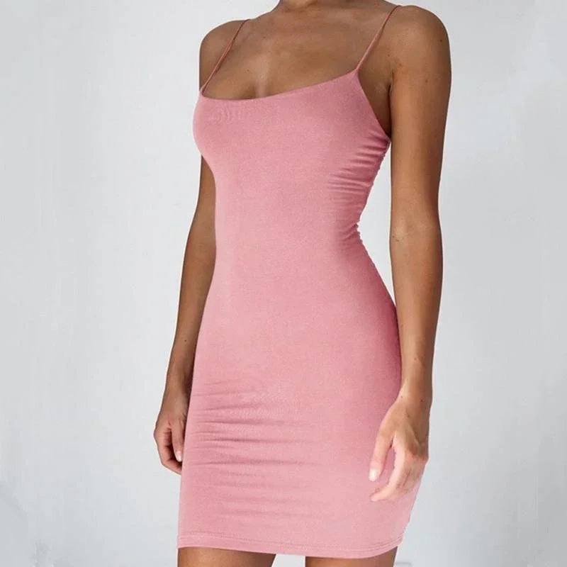 Summer Spaghetti Strap Mini Dress Women Sexy Bodycon Look