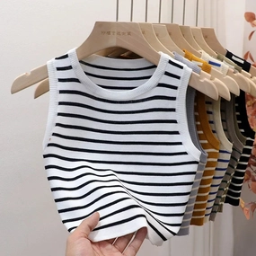 Summer Spring Striped Tank Tops Women Sleeveless Knitted Vests