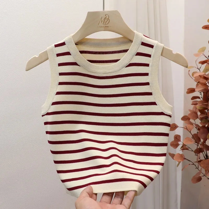 Summer Spring Striped Tank Tops Women Sleeveless Knitted Vests