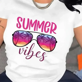Summer Vibes Beach Vacation Graphic Women T-Shirt Casual Cotton
