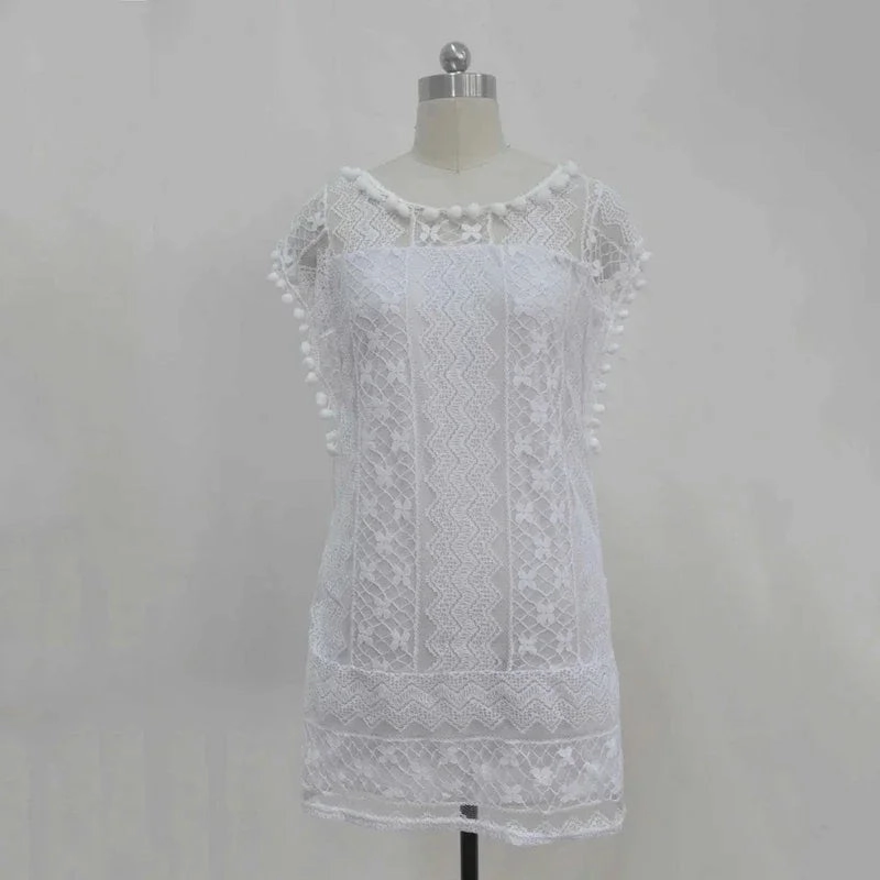 Summer White Women Dress Casual Sleeveless Beach Short Dress Female Sexy Tassel Mini Lace Dress