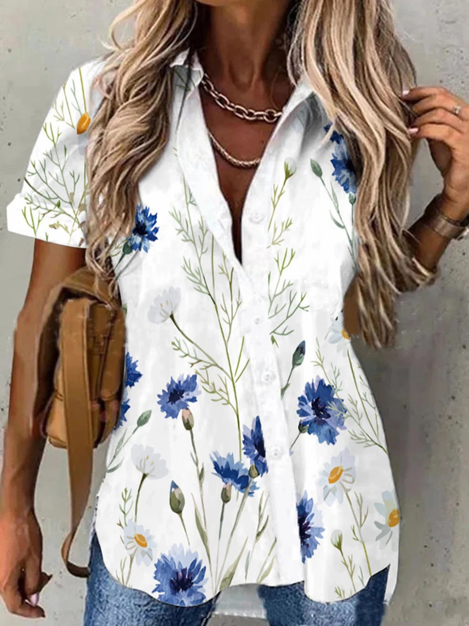 Summer Women's Casual Floral Printed Shirt Cardigan Button-Down Top for Daily Wear