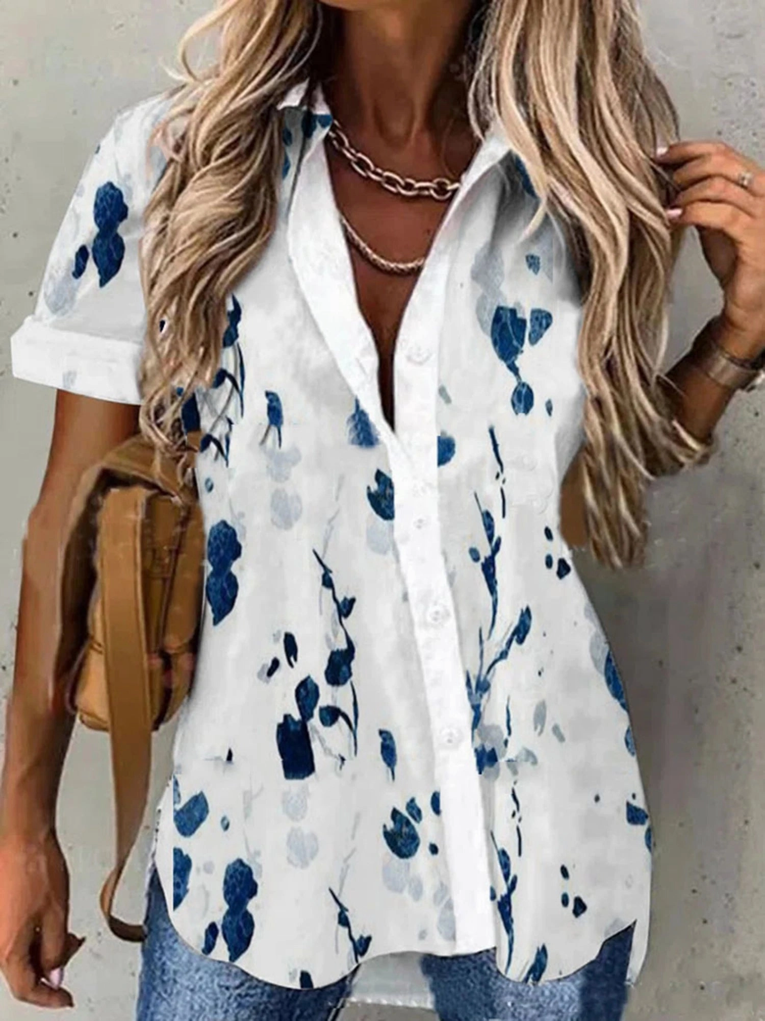 Summer Women's Casual Floral Printed Shirt Cardigan Button-Down Top for Daily Wear