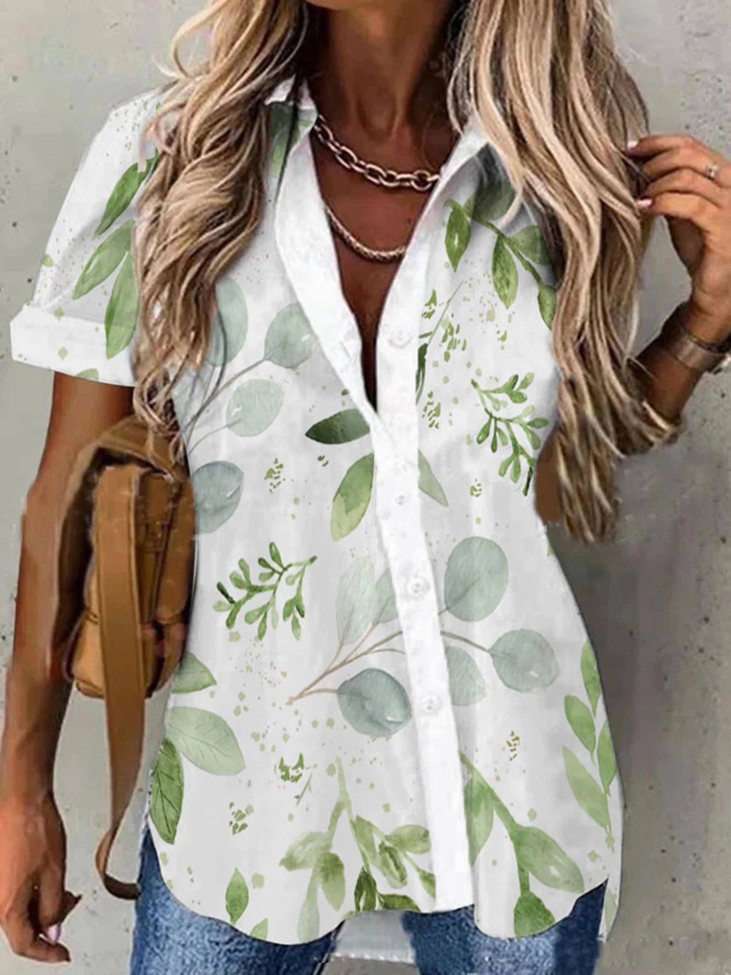 Summer Women's Casual Floral Printed Shirt Cardigan Button-Down Top for Daily Wear