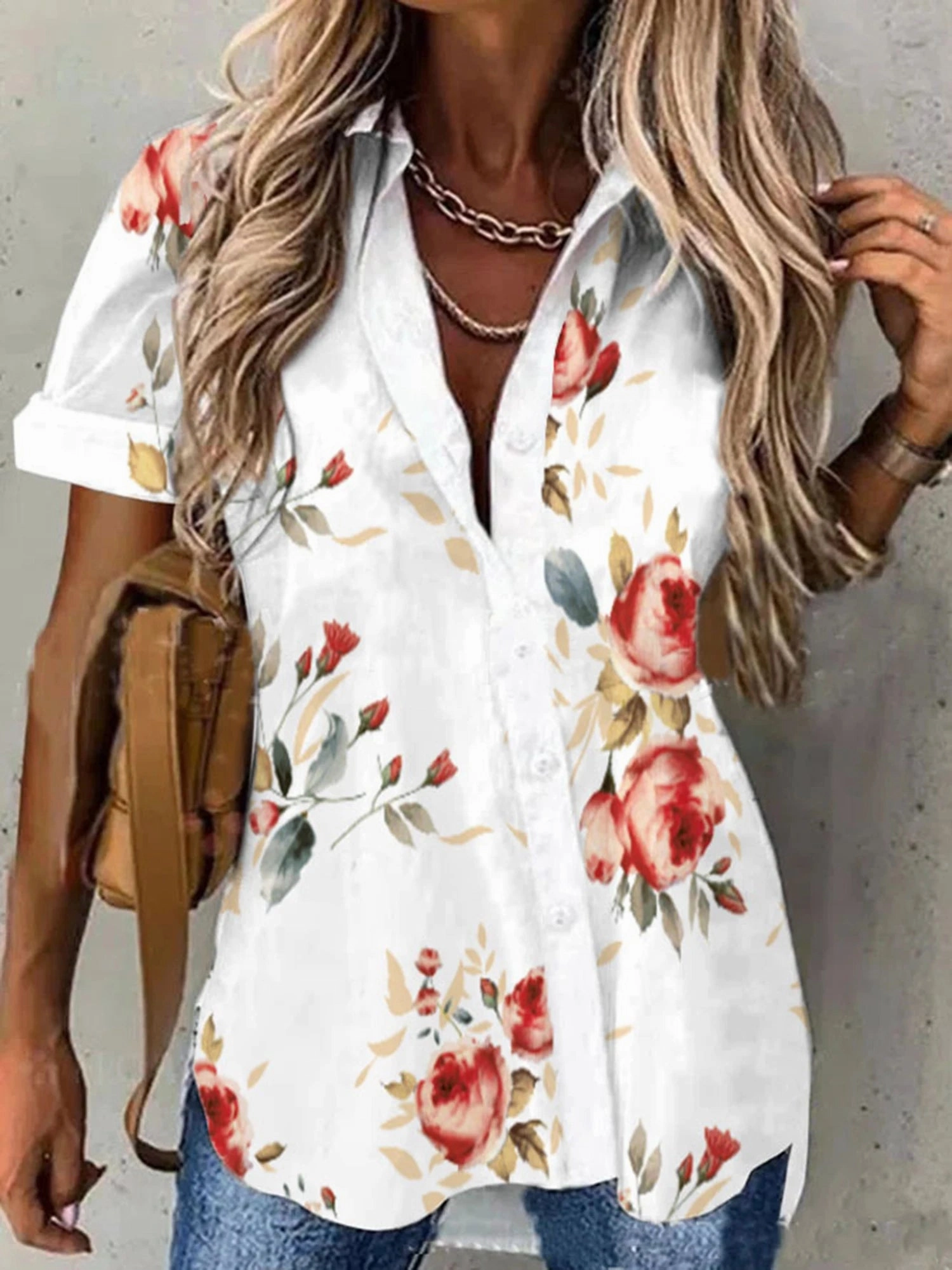 Summer Women's Casual Floral Printed Shirt Cardigan Button-Down Top for Daily Wear