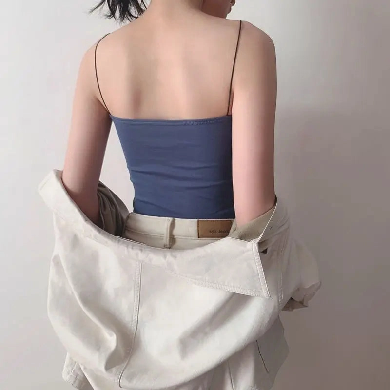 Summer Women's Cotton Sleeveless Crop Top with Removable Pads - Soft, Elastic, and Versatile Bralette for Effortless Style