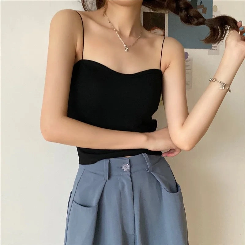 Summer Women's Cotton Sleeveless Crop Top with Removable Pads - Soft, Elastic, and Versatile Bralette for Effortless Style