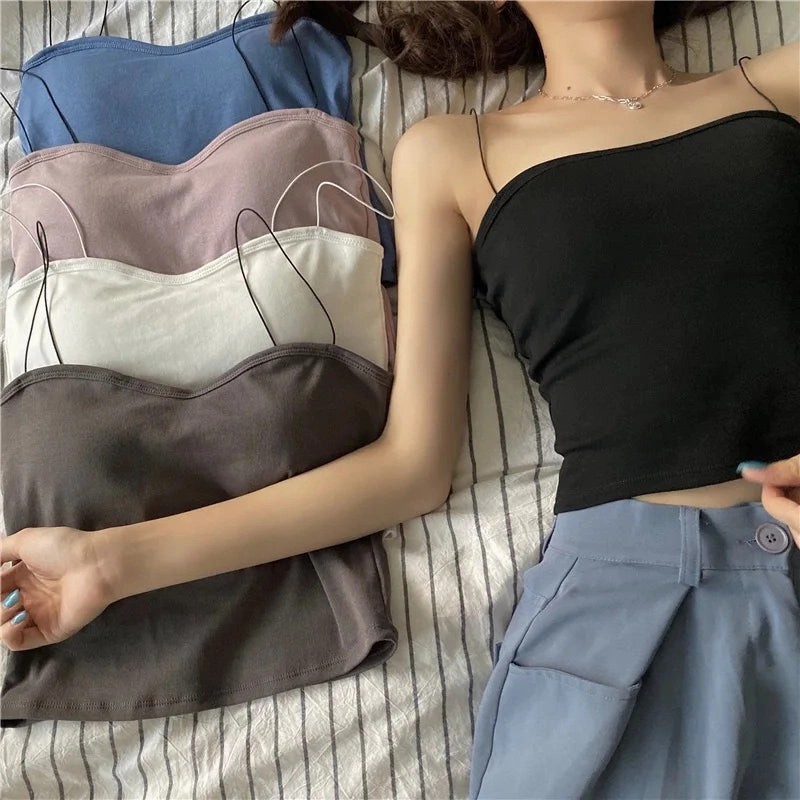 Summer Women's Cotton Sleeveless Crop Top with Removable Pads - Soft, Elastic, and Versatile Bralette for Effortless Style