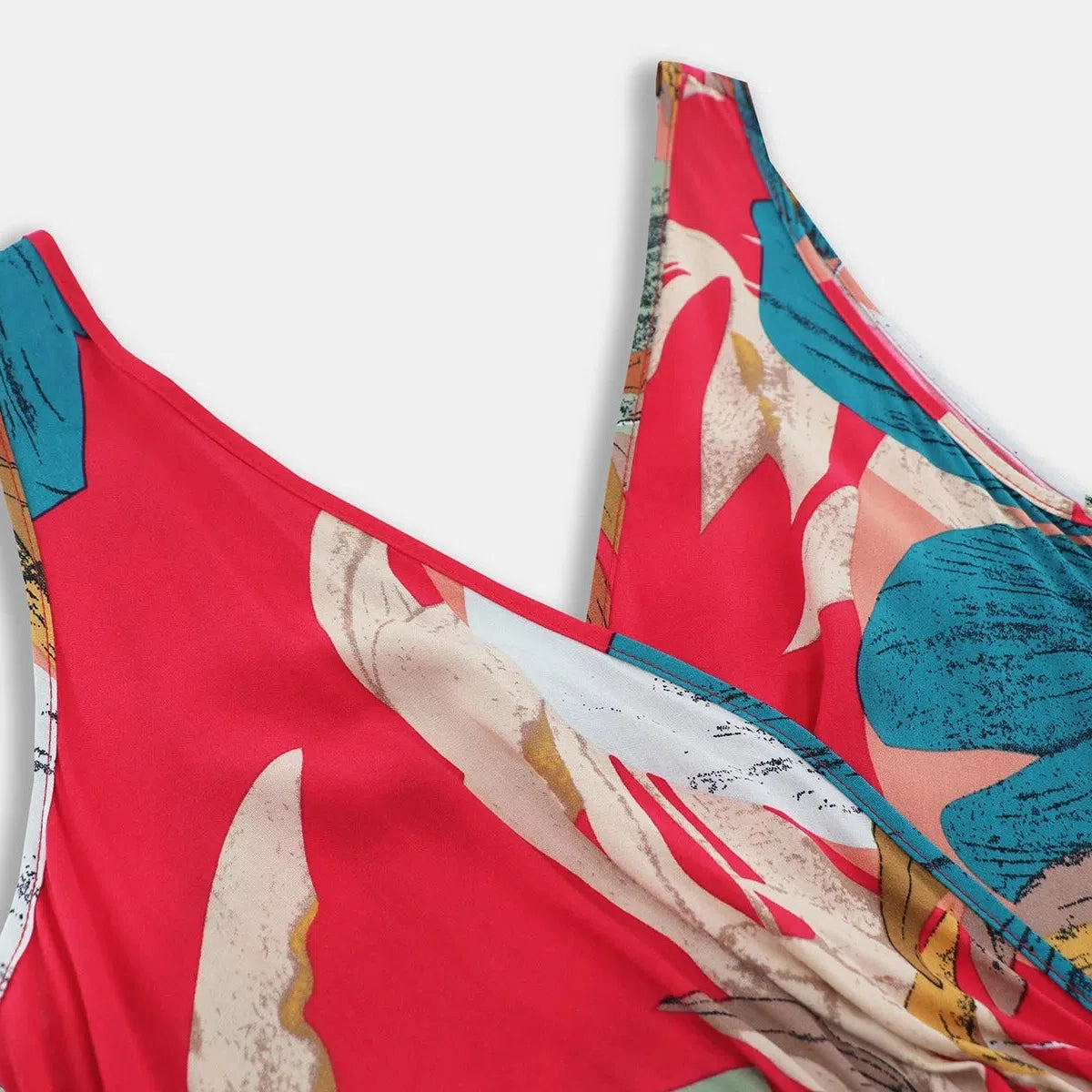 Summer Women's Double V-Neck Sleeveless Floral Print Maxi Dress with High Slit - Perfect for Beach Days