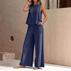 Summer Women's Two Piece Set Sleeveless Tank Top and Wide Leg Pants Casual Fashion Outfits for Warm Weather