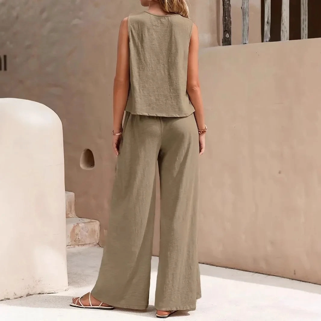 Summer Women's Two Piece Set Sleeveless Tank Top and Wide Leg Pants Casual Fashion Outfits for Warm Weather