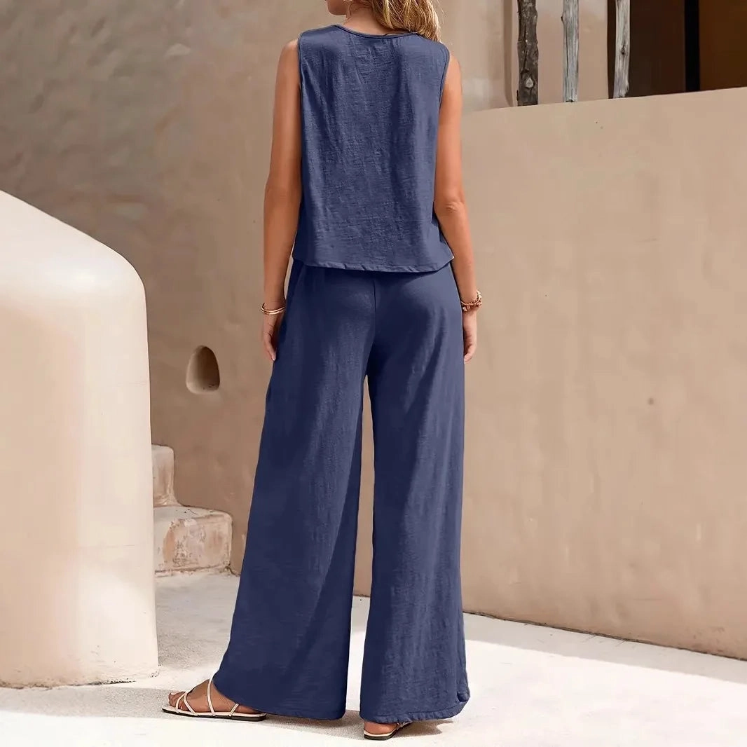 Summer Women's Two Piece Set Sleeveless Tank Top and Wide Leg Pants Casual Fashion Outfits for Warm Weather