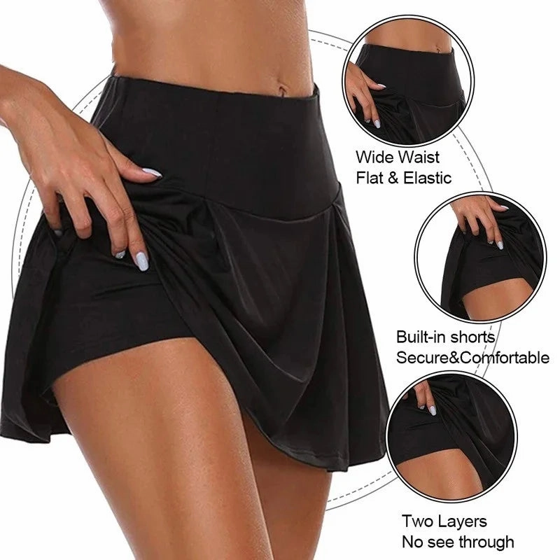 Summer Women Sprints Tennis Dance Fitness Short Skirts High Waist Quick Drying Mini Solid Leggings for Active Wear