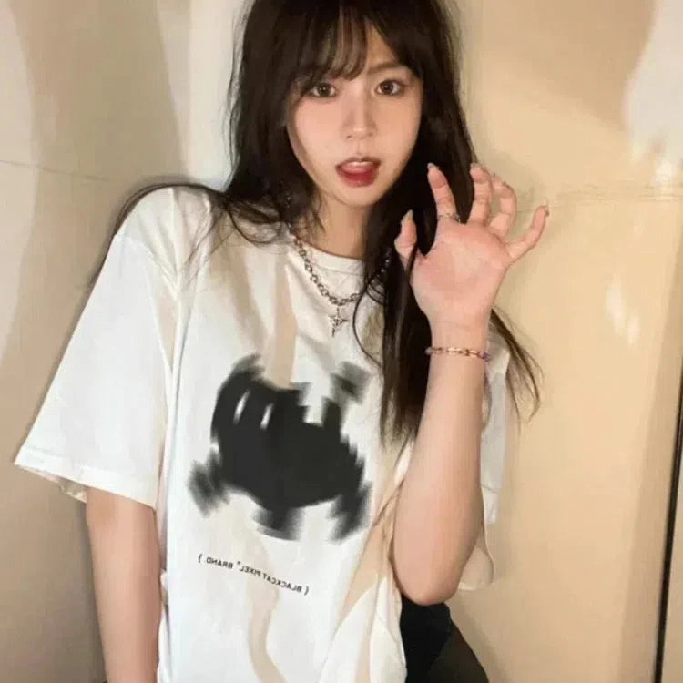 Summer Y2k Aesthetic Print Basic Short Sleeve Tee for Women