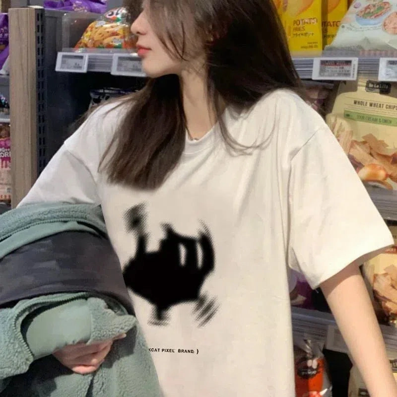 Summer Y2k Aesthetic Print Basic Short Sleeve Tee for Women