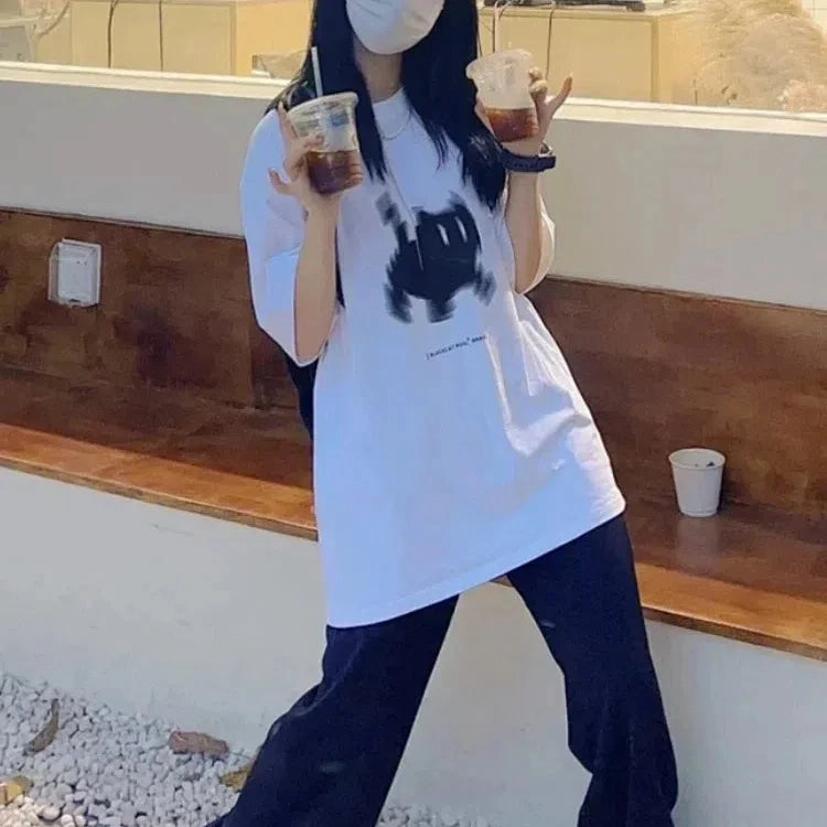 Summer Y2k Aesthetic Print Basic Short Sleeve Tee for Women