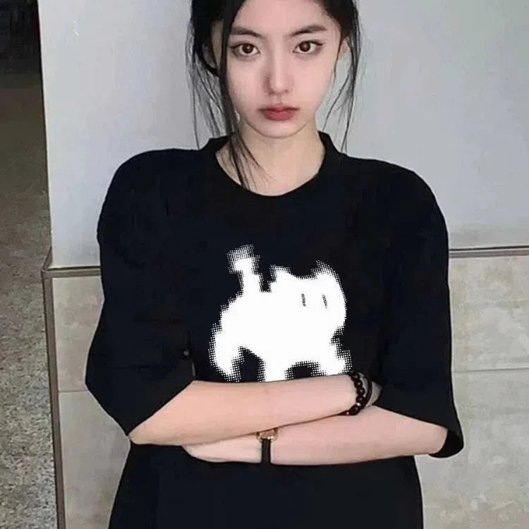 Summer Y2k Aesthetic Print Basic Short Sleeve Tee for Women