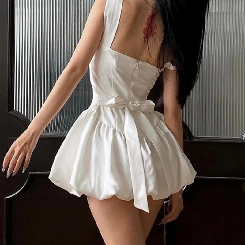 Sweet Girl's Bow Tie White A-line Dress for Parties