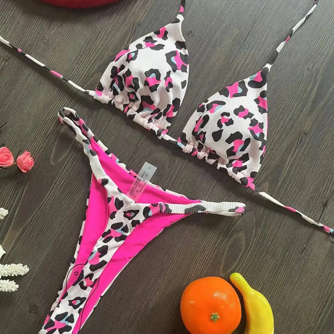 Swimwear Women Cute Cherry Print Brazilian Thong Bikini Set