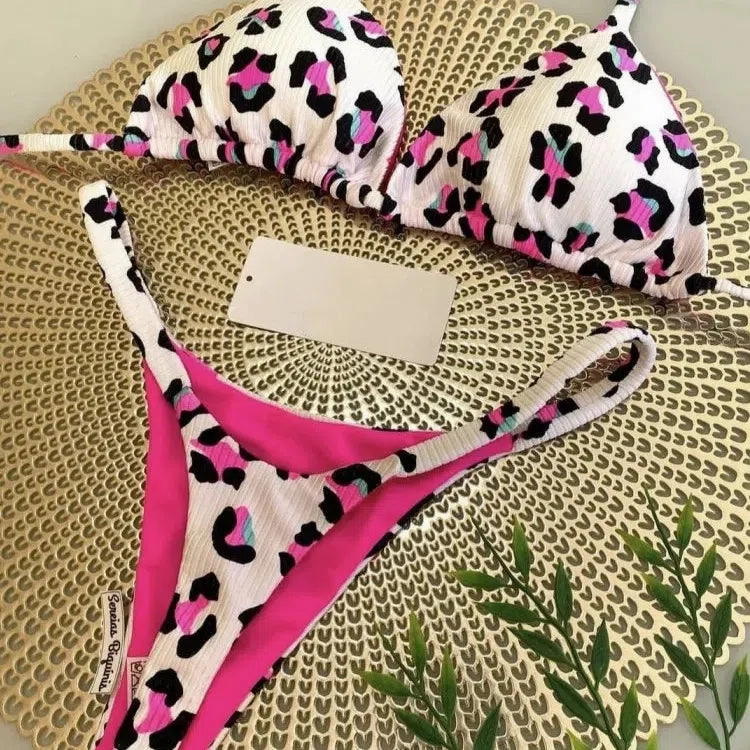 Swimwear Women Cute Cherry Print Brazilian Thong Bikini Set