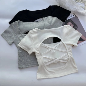 T-shirt Women Clothing Square Neckline Short Sleeve Crop Top
