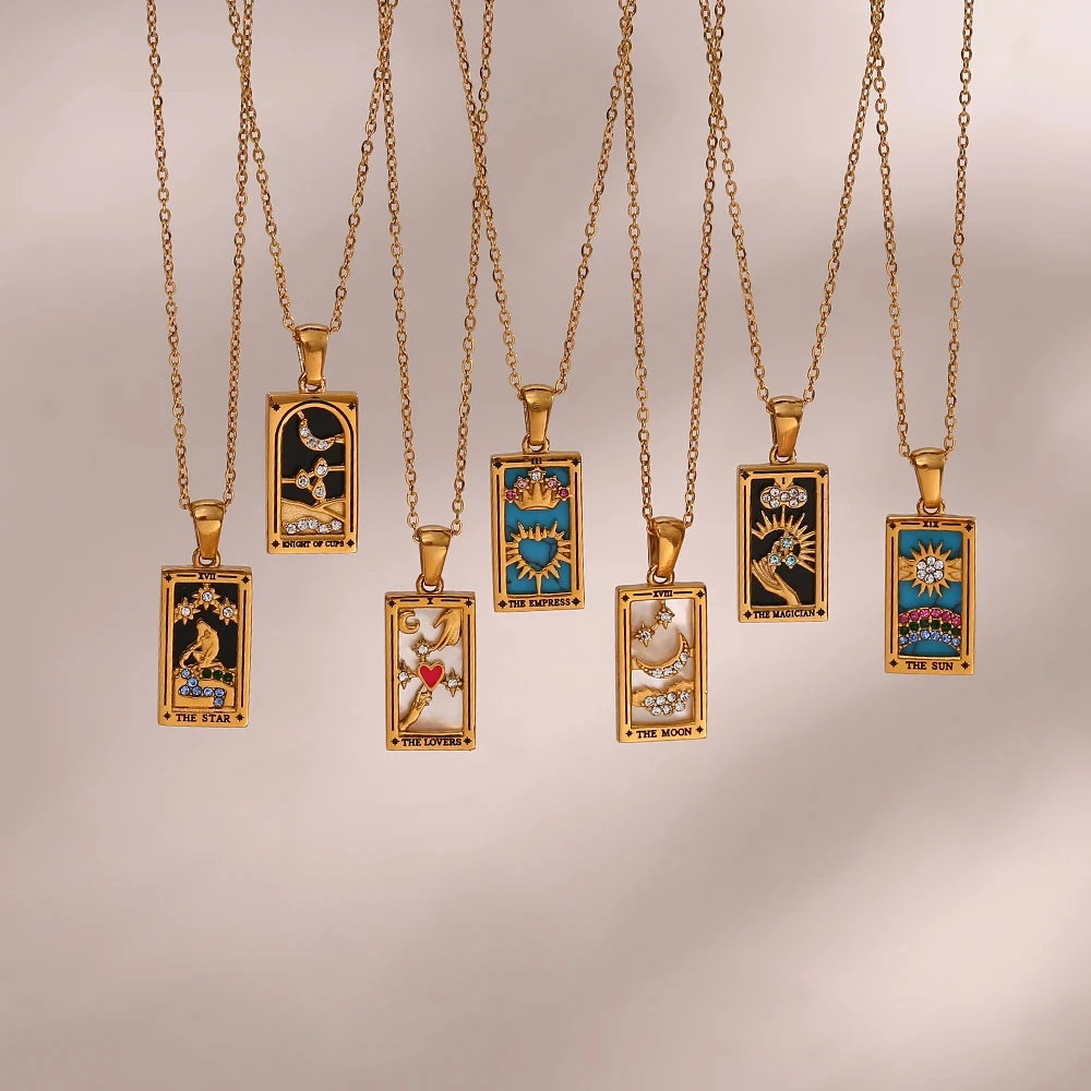 Tarnish Free Colorful Tarot Necklace with Star Moon Sun Design