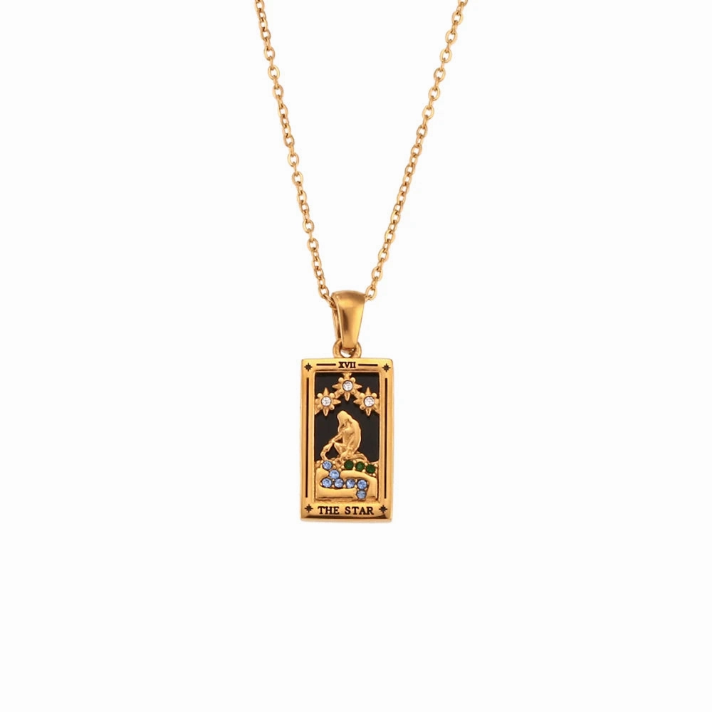Tarnish Free Colorful Tarot Necklace with Star Moon Sun Design