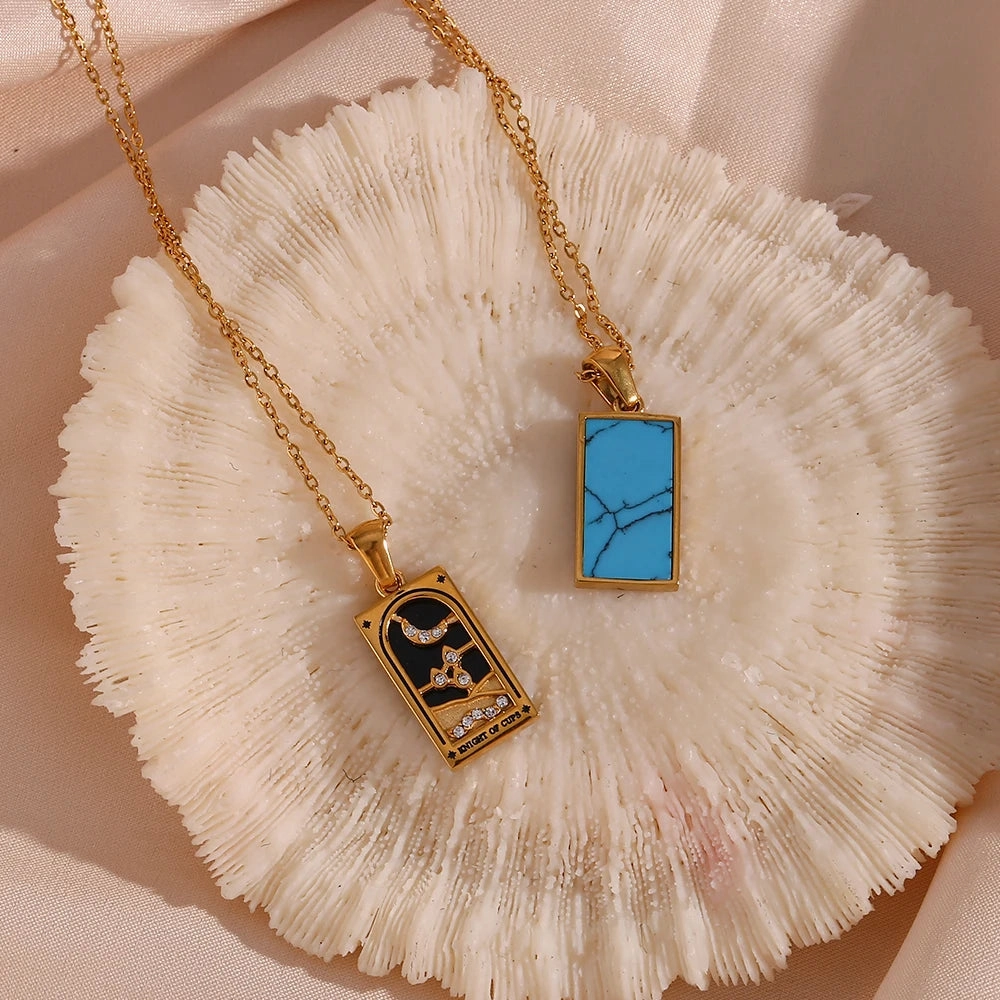 Tarnish Free Colorful Tarot Necklace with Star Moon Sun Design