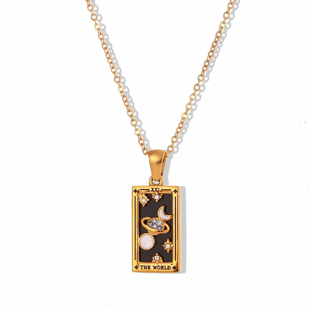 Tarnish Free Colorful Tarot Necklace with Star Moon Sun Design
