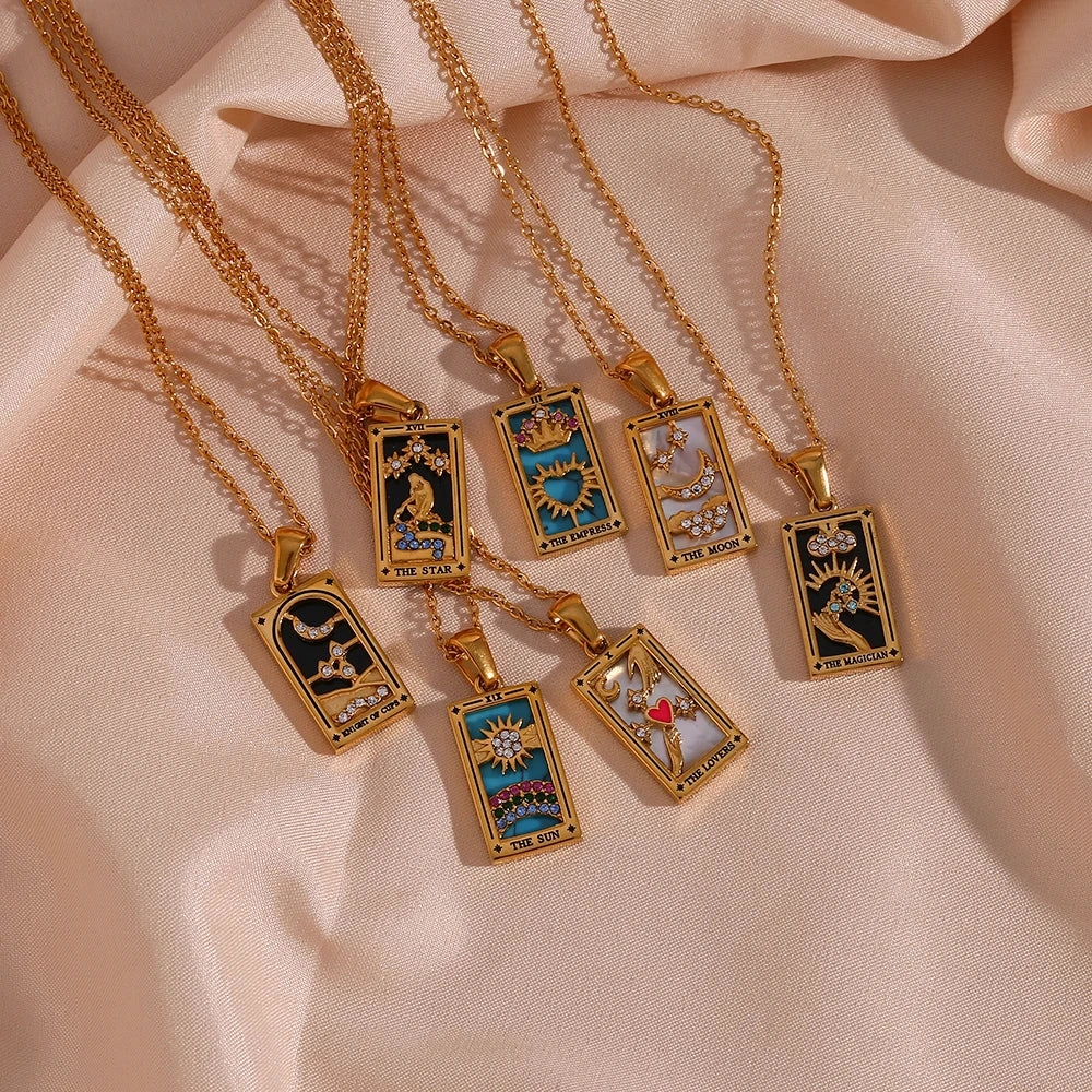Tarnish Free Colorful Tarot Necklace with Star Moon Sun Design