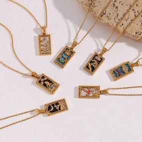Tarnish Free Colorful Tarot Necklace with Star Moon Sun Design