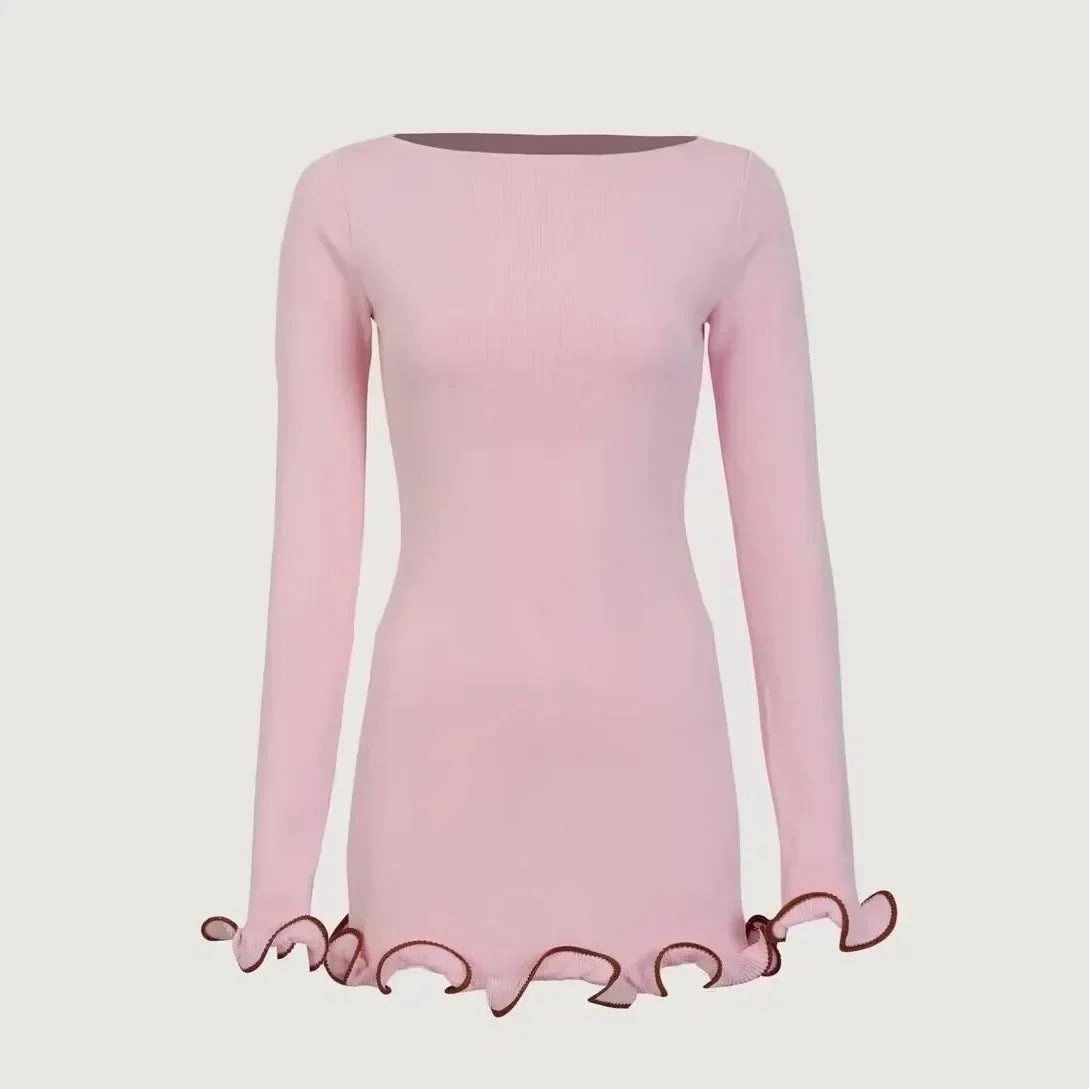 TARUXY Autumn New Knitted Mini Dress For Women Elegant Slim Fit