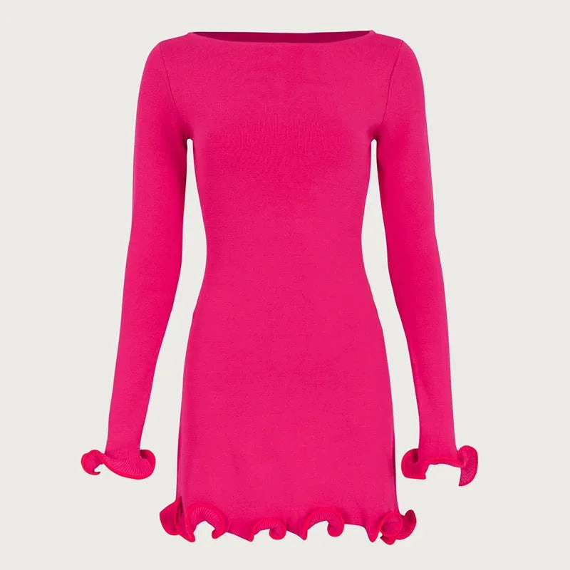 TARUXY Autumn New Knitted Mini Dress For Women Elegant Slim Fit