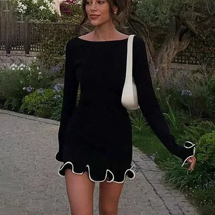 TARUXY Autumn New Knitted Mini Dress For Women Elegant Slim Fit