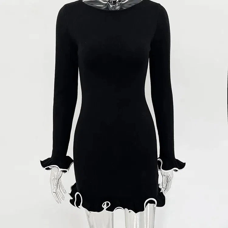 TARUXY Autumn New Knitted Mini Dress For Women Elegant Slim Fit