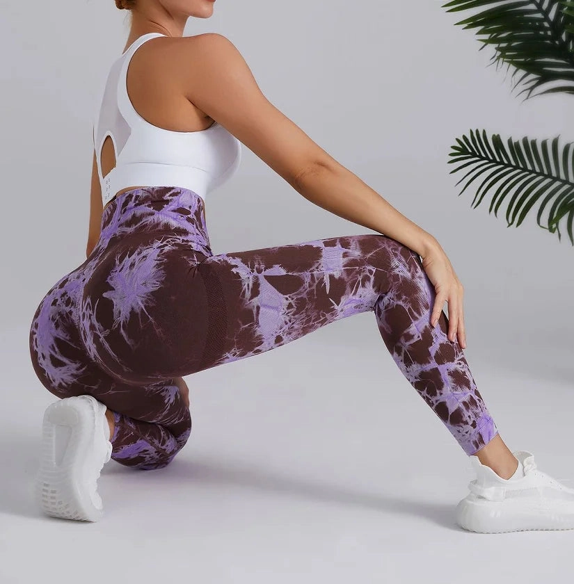 Tie-Dye Seamless Knit Slim Yoga Legging High Waist Gym Pant