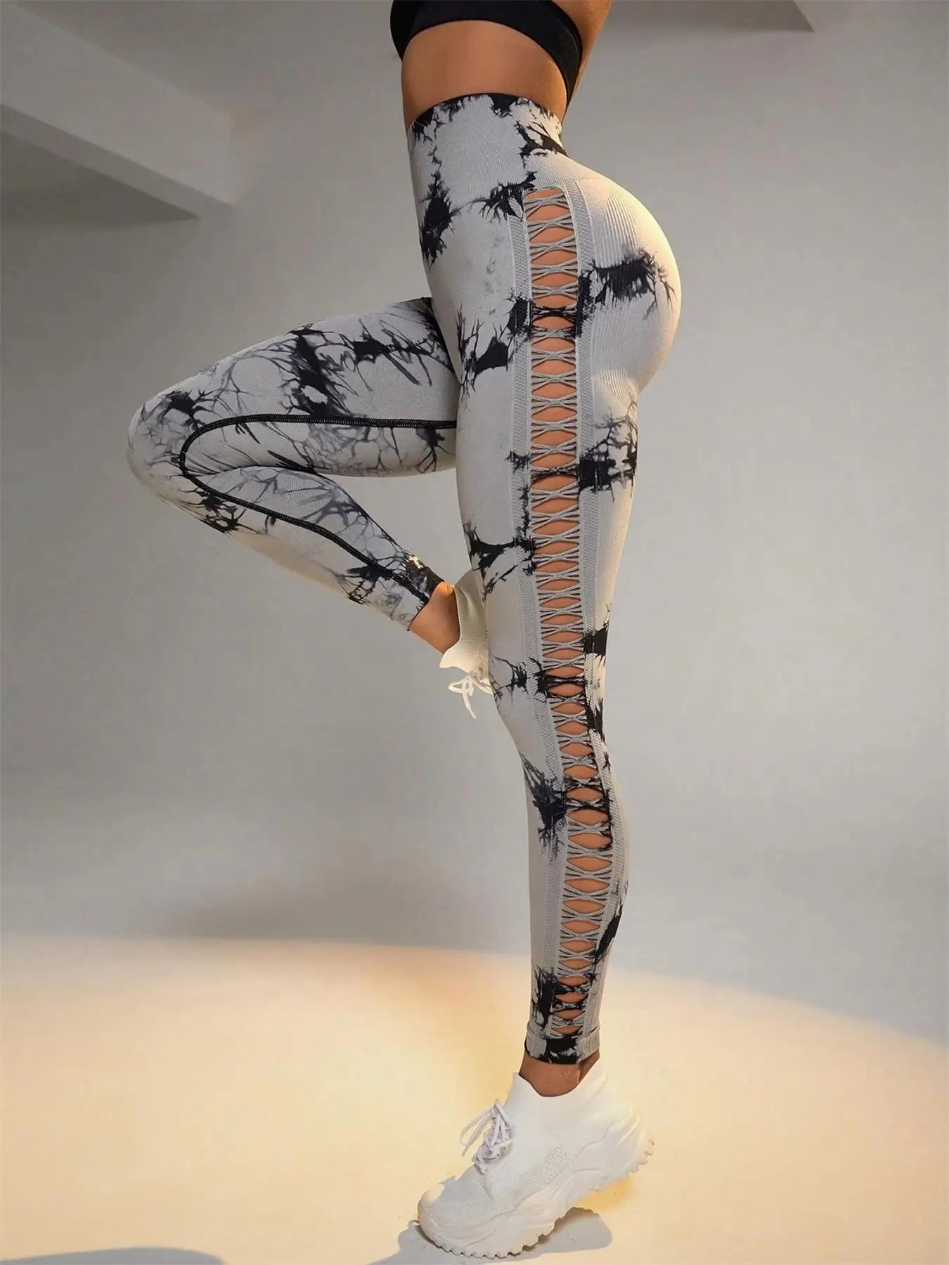 Tie Dye Seamless Leggings for Women High Waist Yoga Pants, Scrunch Butt Lifting Tights with Side Mesh Design