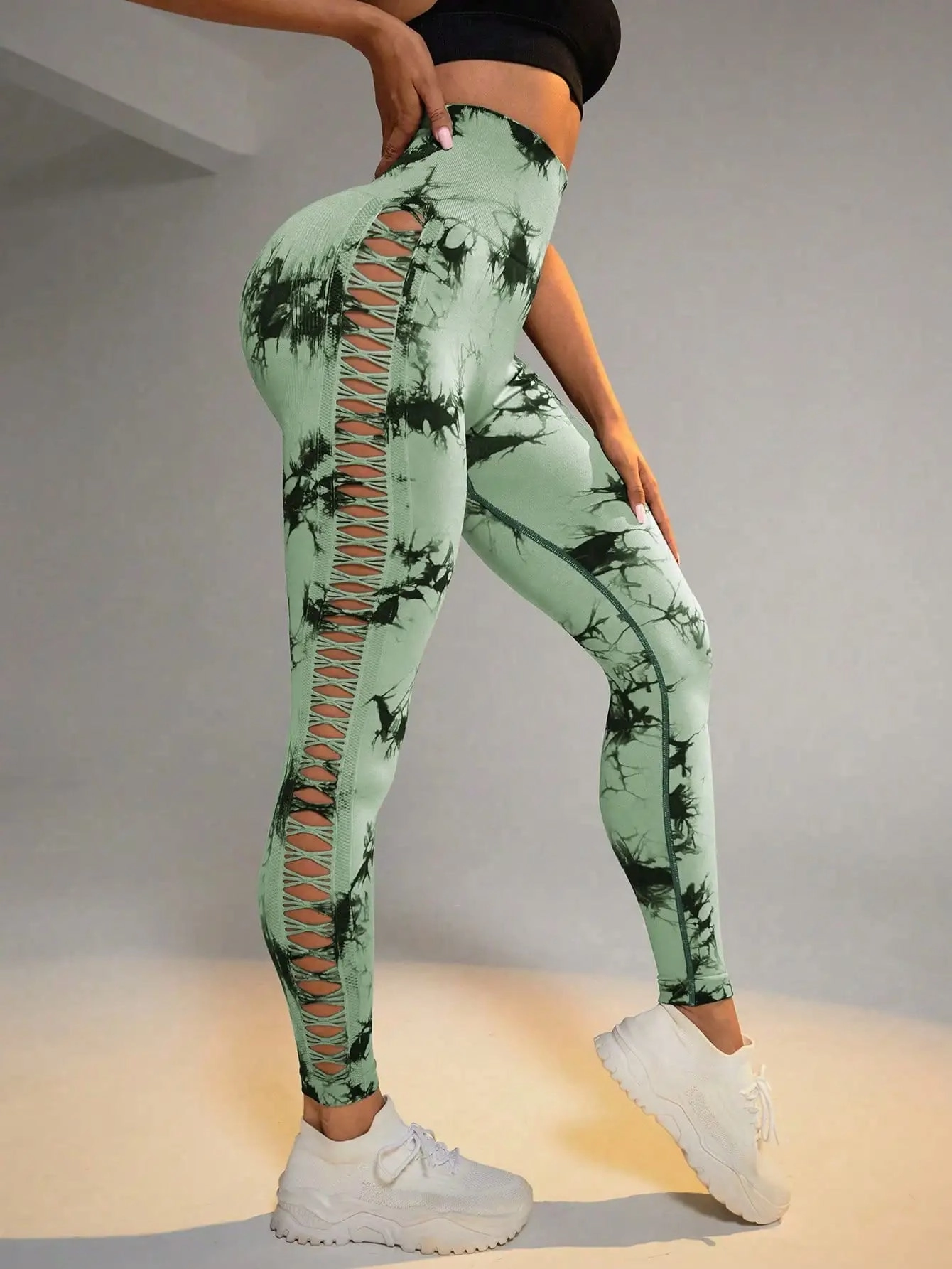 Tie Dye Seamless Leggings for Women High Waist Yoga Pants, Scrunch Butt Lifting Tights with Side Mesh Design