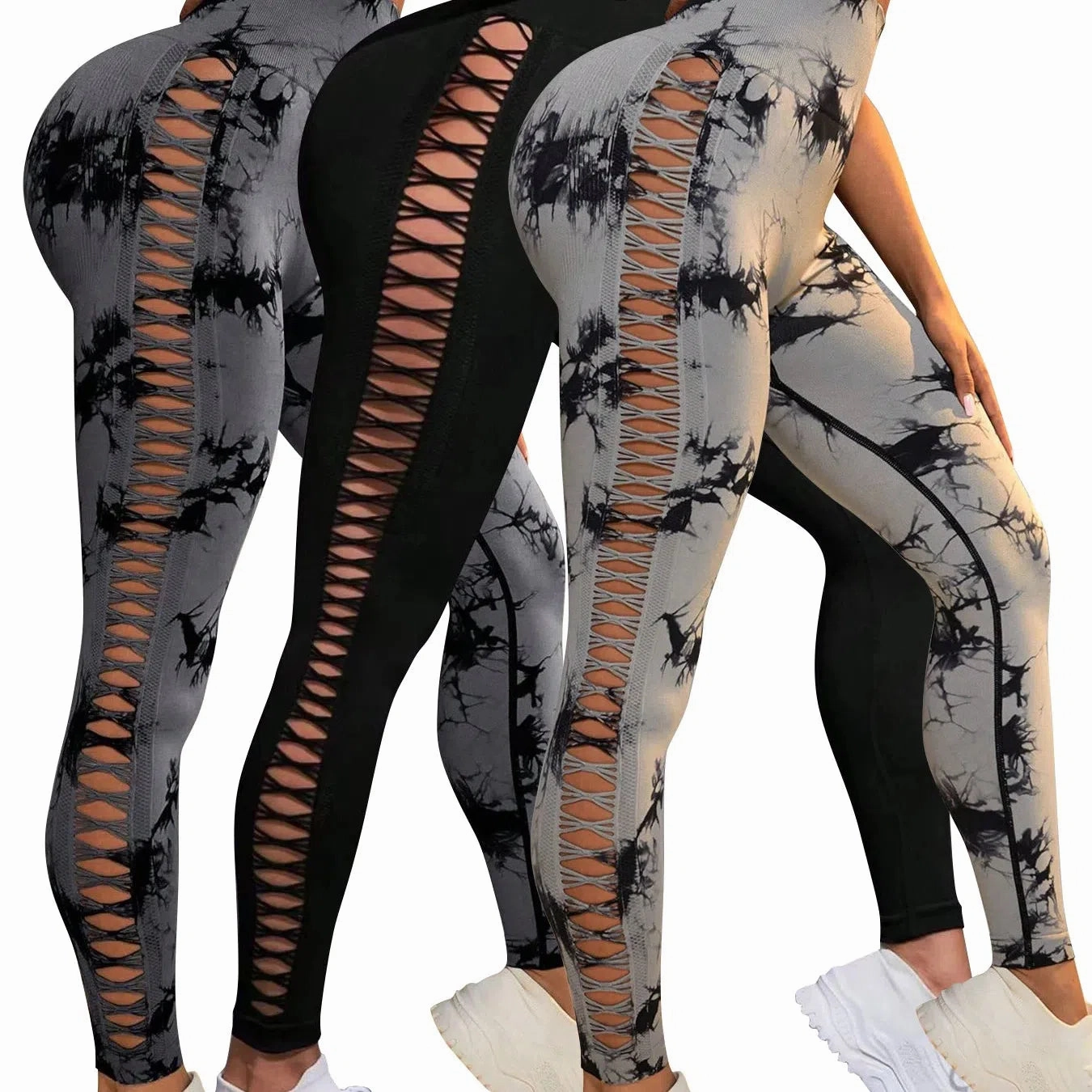 Tie Dye Seamless Leggings for Women High Waist Yoga Pants, Scrunch Butt Lifting Tights with Side Mesh Design