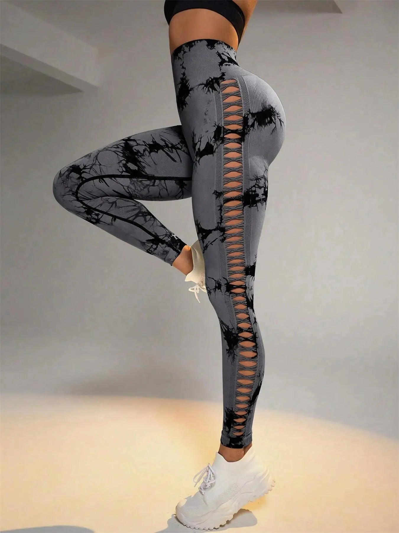 Tie Dye Seamless Leggings for Women High Waist Yoga Pants, Scrunch Butt Lifting Tights with Side Mesh Design