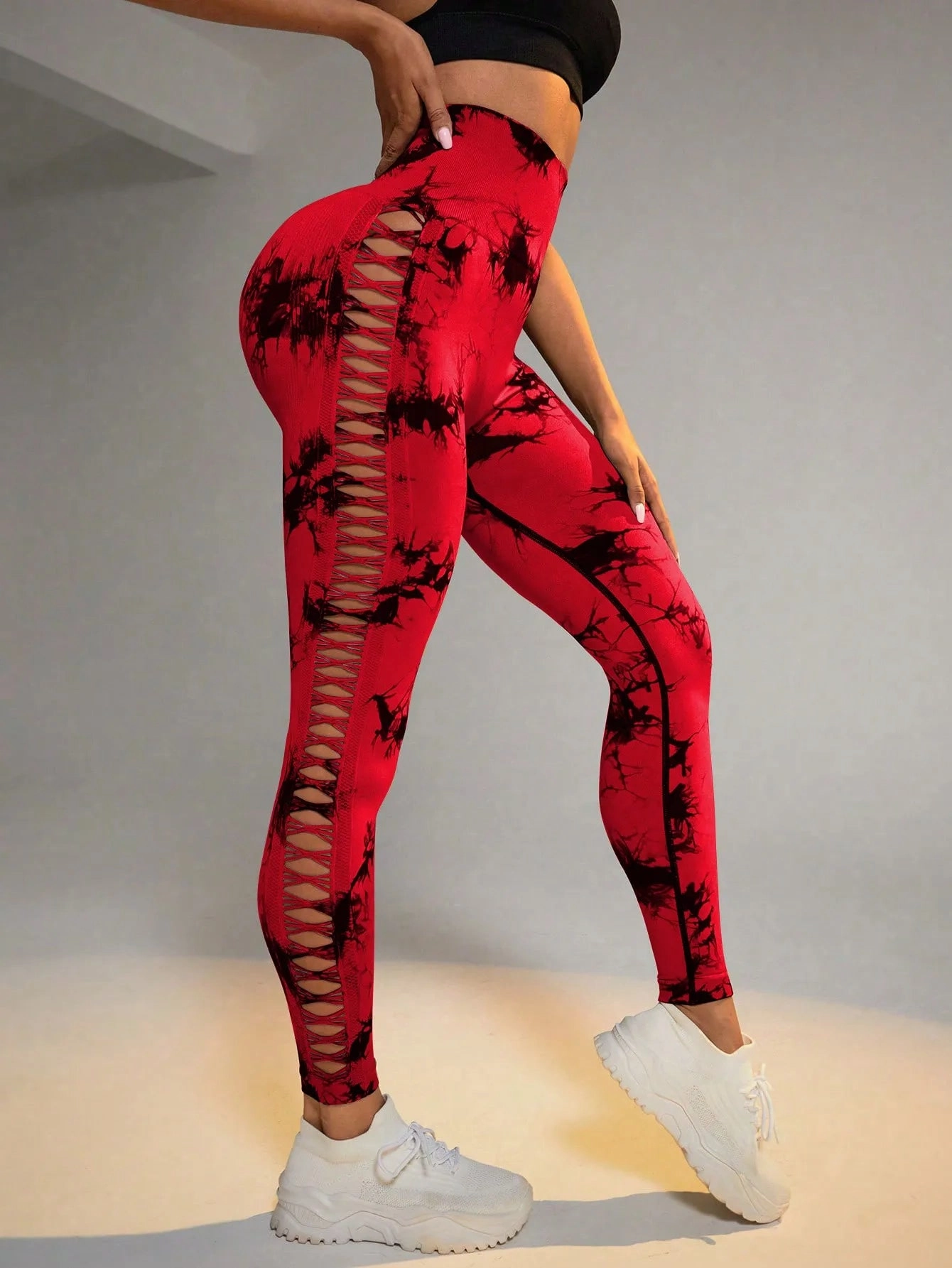 Tie Dye Seamless Leggings for Women High Waist Yoga Pants, Scrunch Butt Lifting Tights with Side Mesh Design